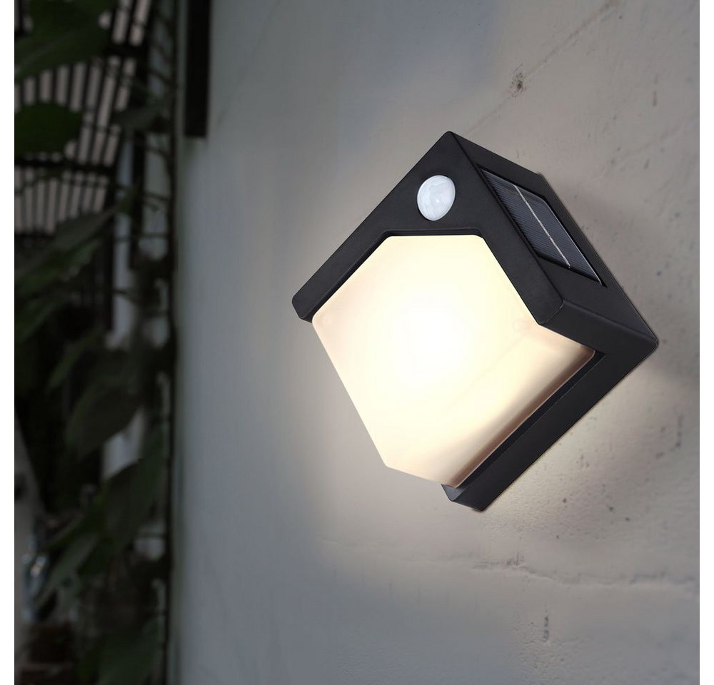 etc-shop Außen-Wandleuchte, LED-Leuchtmittel fest verbaut, Warmweiß, Solarlampe Außenleuchte Bewegungsmelder 8x LED schwarz wetterfest von etc-shop