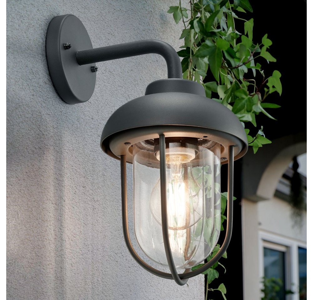 etc-shop Außen-Wandleuchte, Wandleuchte Außen Lampe Gartenlampe Strahler Hof Laterne ALU Glas von etc-shop