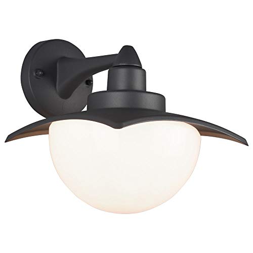 etc-shop Außen Wandleuchte Laterne in Alu Anthrazit Haustür Wandlampe, 1x E27, Kugel weiß Lampenschirm, BxH 20x21cm, Gartenhaus Garage Balkon von etc-shop