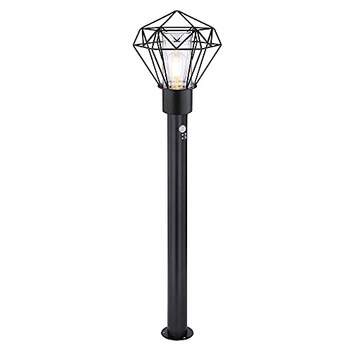 etc-shop Außenbeleuchtung Standleuchte Säulenlampe Außen mit Bewegungsmelder Terrassen Stehlampe mit Bewegungsmelder, schwarz Diamant Gitter, 1x E27, LxBxH 22,5x25,5x100 cm von etc-shop