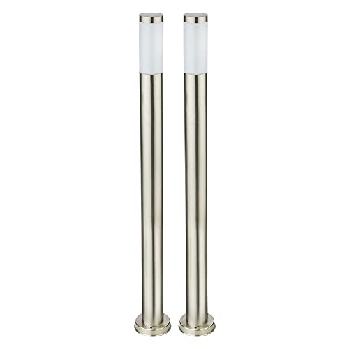 etc-shop Außenleuchte Stehleuchte Gartenlampe Säulenleuchte Eingangsbeleuchtung Garten, IP44 Edelstahl silber opal, 1x E27, DxH 12,7x110 cm, 2er Set von etc-shop