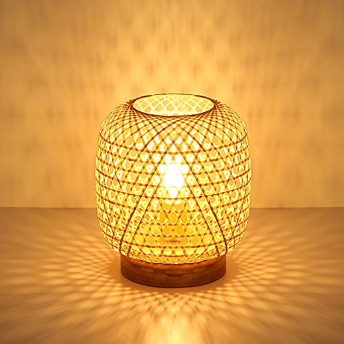 etc-shop Bambus Tisch Lampe natur Wohn Ess Zimmer Beleuchtung Geflecht Leuchte von etc-shop