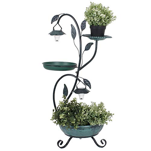 etc-shop Blumen Pflanz Ständer Untertopf Vogelbad Außen Solar Steh Lampe Garten Vogeltränke grün von etc-shop