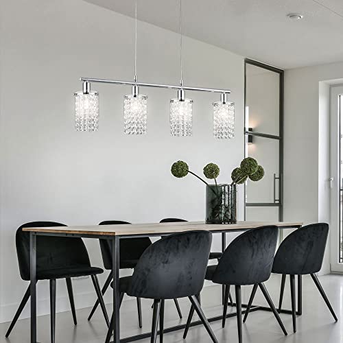 etc-shop Decken Hängeleuchte mit Kristallen 4 flammige Pendelleuchte Glas Chrom, P20, 4x E27, BxHxT 80x150x11, Wohnzimmer Esszimmer von etc-shop