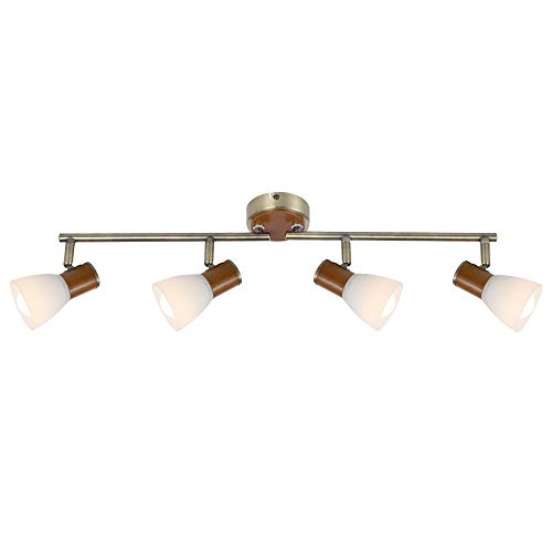 etc-shop Decken Lampe Altmessing Leuchte Holz Spot Beweglich Glas Opal Wohn Schlaf Zimmer von etc-shop