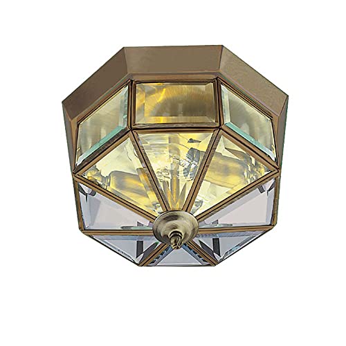 etc-shop Decken Lampe Messing Leuchte Antik Brass Glas Dimmbar Wohn Schlaf Zimmer von etc-shop