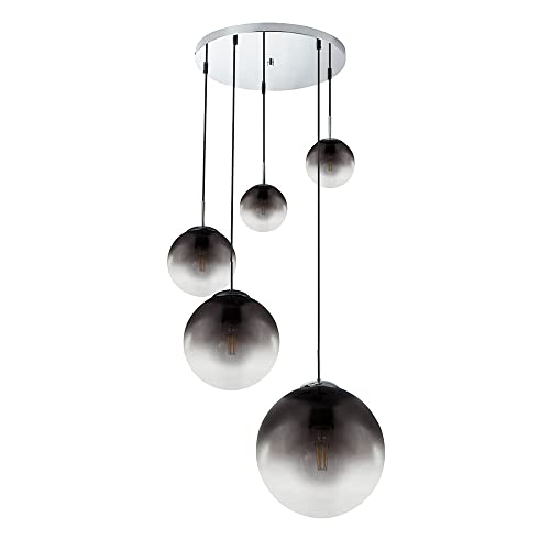 etc-shop Decken Pendelleuchte Rauchglas 5 flammig Kugel Hängelampe, verschiedene Größen, 5x E27, Höhe 150 cm, Wohnzimmer Esszimmer von etc-shop