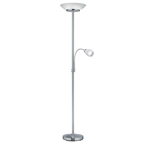 etc-shop Deckenfluter mit Leselampe Stehlampe Wohnzimmer Modern Standleuchten & Deckenfluter, Glas weiß, Flexo Arm, 2x E27 1x E14, DxH 34x180 cm von etc-shop