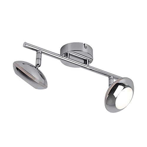 etc-shop Deckenlampe 2 Flammig Deckenstrahler Chrom schwenkbar Deckenleuchte Spots LED, mit beweglichen Strahlern in chrom, 2x5W 2x 360lm 3200K, L 30 cm von etc-shop