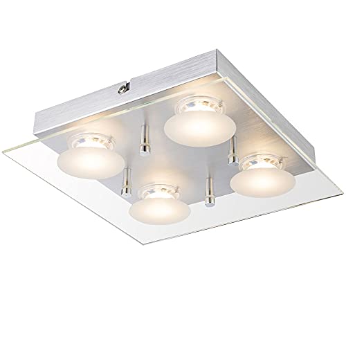 etc-shop Deckenlampe Glas eckig LED Deckenleuchte viereckig Wohnzimmerlampe LED eckig, Glasschirm klar aus ALU, 1x LED 20 Watt 1120 Lumen warmweiß, L 24 cm von etc-shop