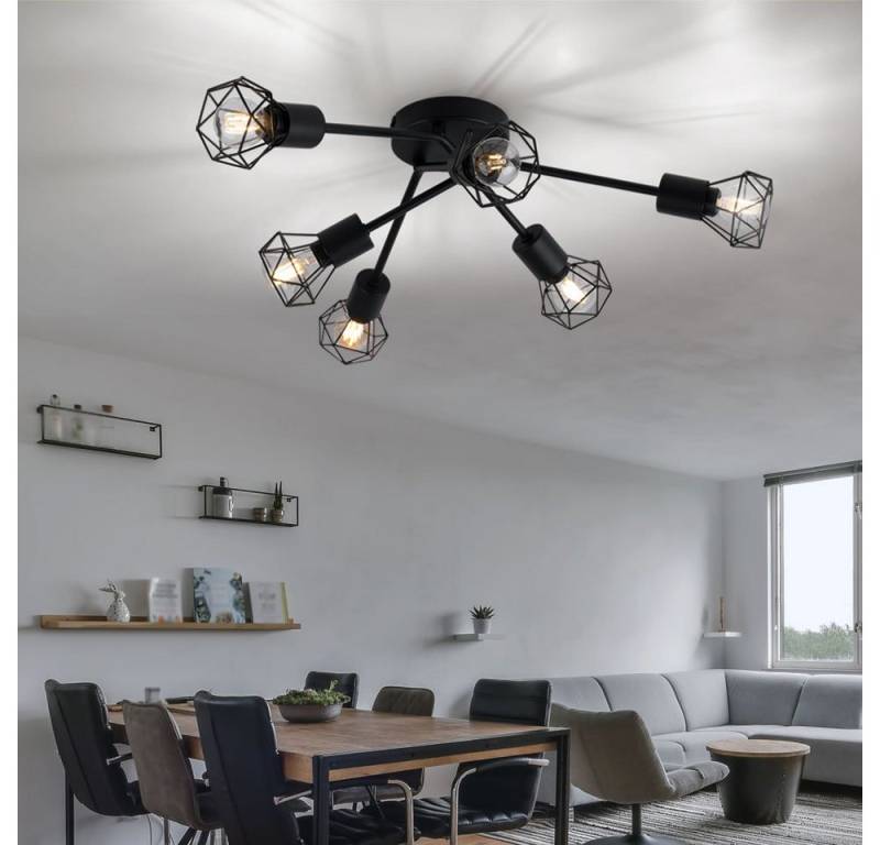 etc-shop LED Deckenleuchte, Leuchtmittel inklusive, Warmweiß, Decken Leuchte Käfig Spot Wohn Ess Zimmer Retro Lampe schwarz im von etc-shop