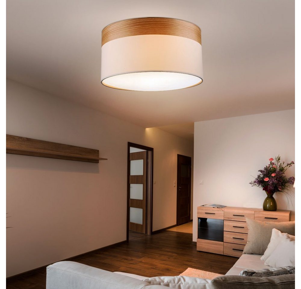 etc-shop LED Deckenleuchte, Leuchtmittel inklusive, Warmweiß, Decken Leuchte Schlafzimmer Textil Schirm Lampe Holz Strahler im- von etc-shop
