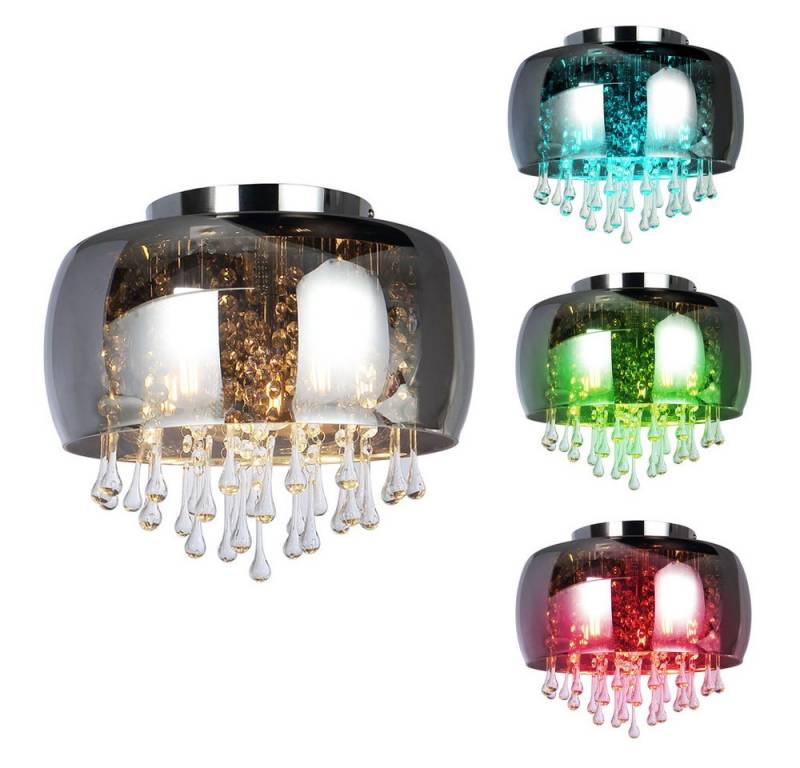 etc-shop LED Deckenleuchte, Leuchtmittel inklusive, Warmweiß, Farbwechsel, Glas Decken Lampe rauch FERNBEDIENUNG Kristall Chrom Leuchte von etc-shop