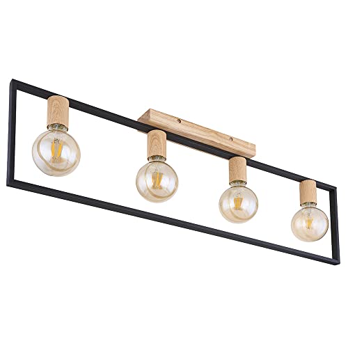 etc-shop Deckenleuchte Deckenlampe Wohnzimmerleuchte Küchenlampe, Metall schwarz Holz braun, 4 Flammig, E27, L 90 cm von etc-shop