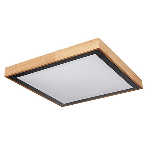 etc-shop Deckenleuchte Holz quadratisch Wohnzimmerleuchte schwarz Landhausstil LED Deckenlampe Tageslichtleuchte, CCT, opal weiß, 1x LED 24W 1000Lm, LxBxH 39x39x9 cm von etc-shop