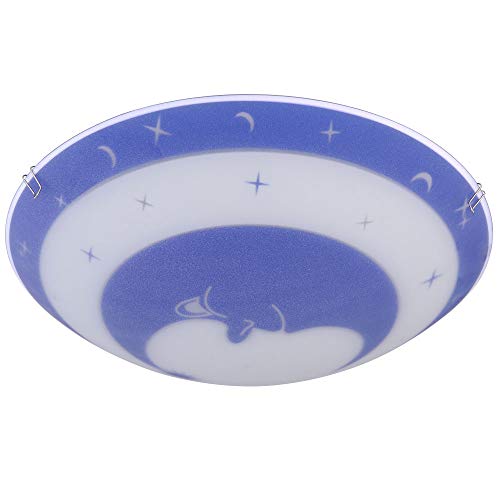 etc-shop Deckenleuchte Kinderzimmer Glas Kinder Schlafzimmerleuchte Sterne Baby Kinderleuchte Deckenlampe Mond blau, Metall, 1x LED 4W 320Lm warmweiß, DxH 30x9 von etc-shop