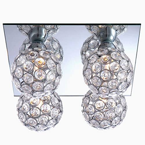 etc-shop Deckenleuchte Kristall Kugeln Deckenlampe 4 Flammig Wohnzimmerleuchte Decke spiegelnd, Metall Acrylglas, LxBxH 23x23x13,2 cm von etc-shop