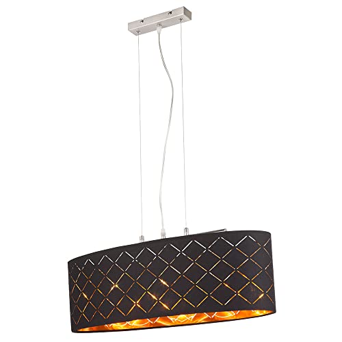 etc-shop Deckenleuchte Lampe Wohnzimmer hängend schwarz gold Wohnzimmer hängend Hängelampe Esstisch, 3 Flammig Stanzungen, Metall Textil, 3x LED 7W 806Lm 2700K, LxBxH 65x25x140 cm von etc-shop