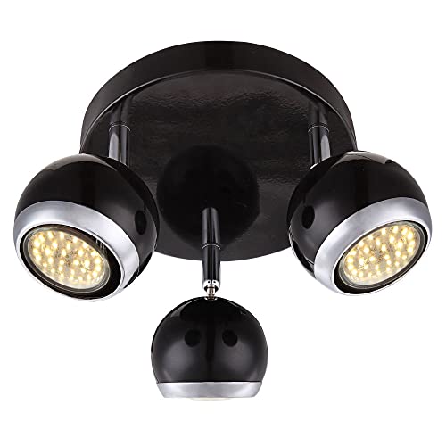etc-shop Deckenleuchte Spots Deckenlampe Chrom schwarz Deckenstrahler 3 flammig, bewegliche Spots, 3x LED 3W 250lm, DxH 18 x 13 cm von etc-shop