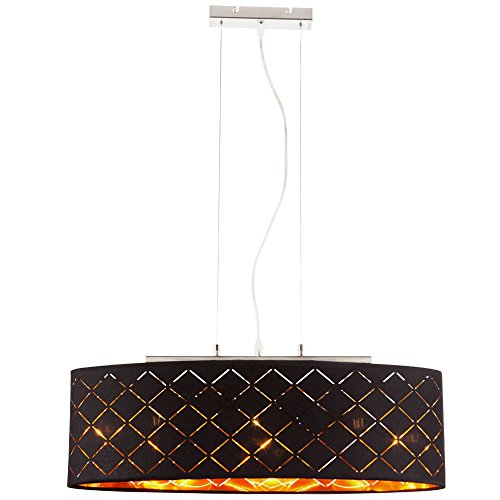 etc-shop Deckenleuchte hängend schwarz gold Esszimmerlampe Hängelampe Esstisch, 3 Flammig orientalisch, Metall Textil, 3x LED 7W 806Lm 2700K, LxBxH 65x25x140 cm von etc-shop