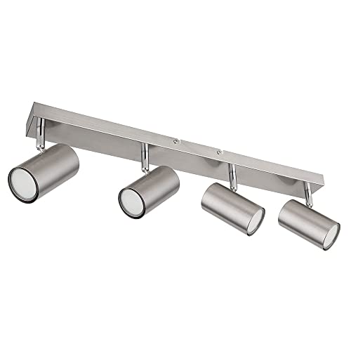 etc-shop Deckenstrahler 4 Flammig silber Deckenleuchte 4 Flammig GU10 Deckenlampe Wohnzimmer Modern, schwenkbar, Metall, 4x GU10, LxBxH 56x6x12 cm von etc-shop