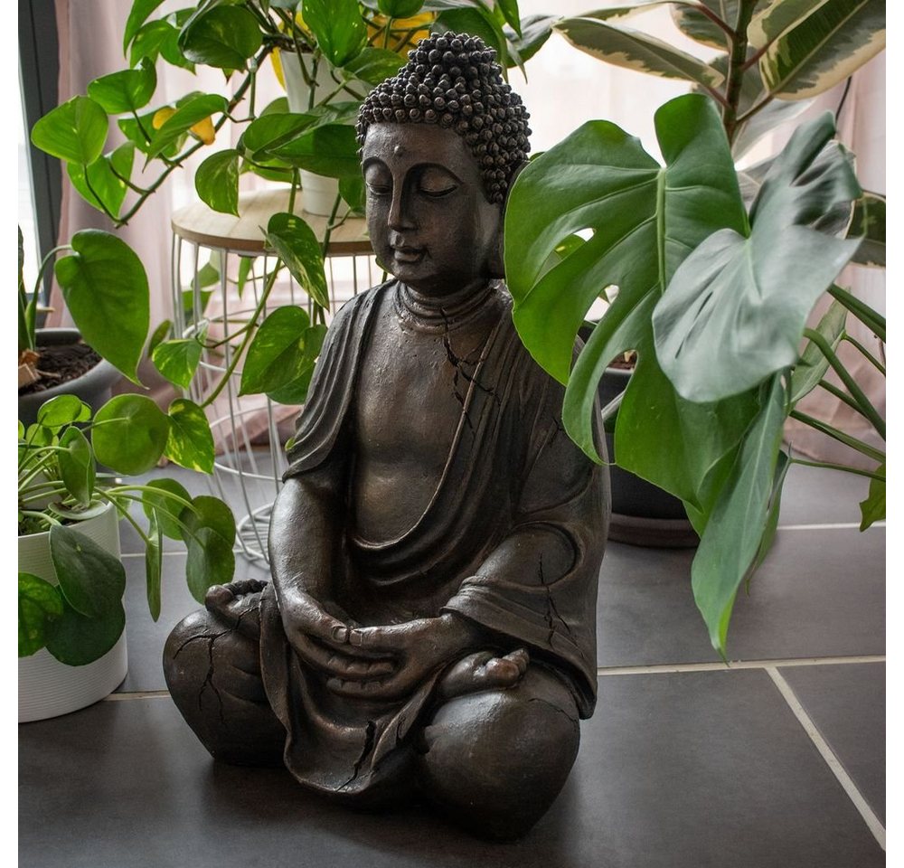 etc-shop Dekofigur, Buddha Figur Ess Zimmer Garten Außen Deko Skulptur braun Statue Feng von etc-shop