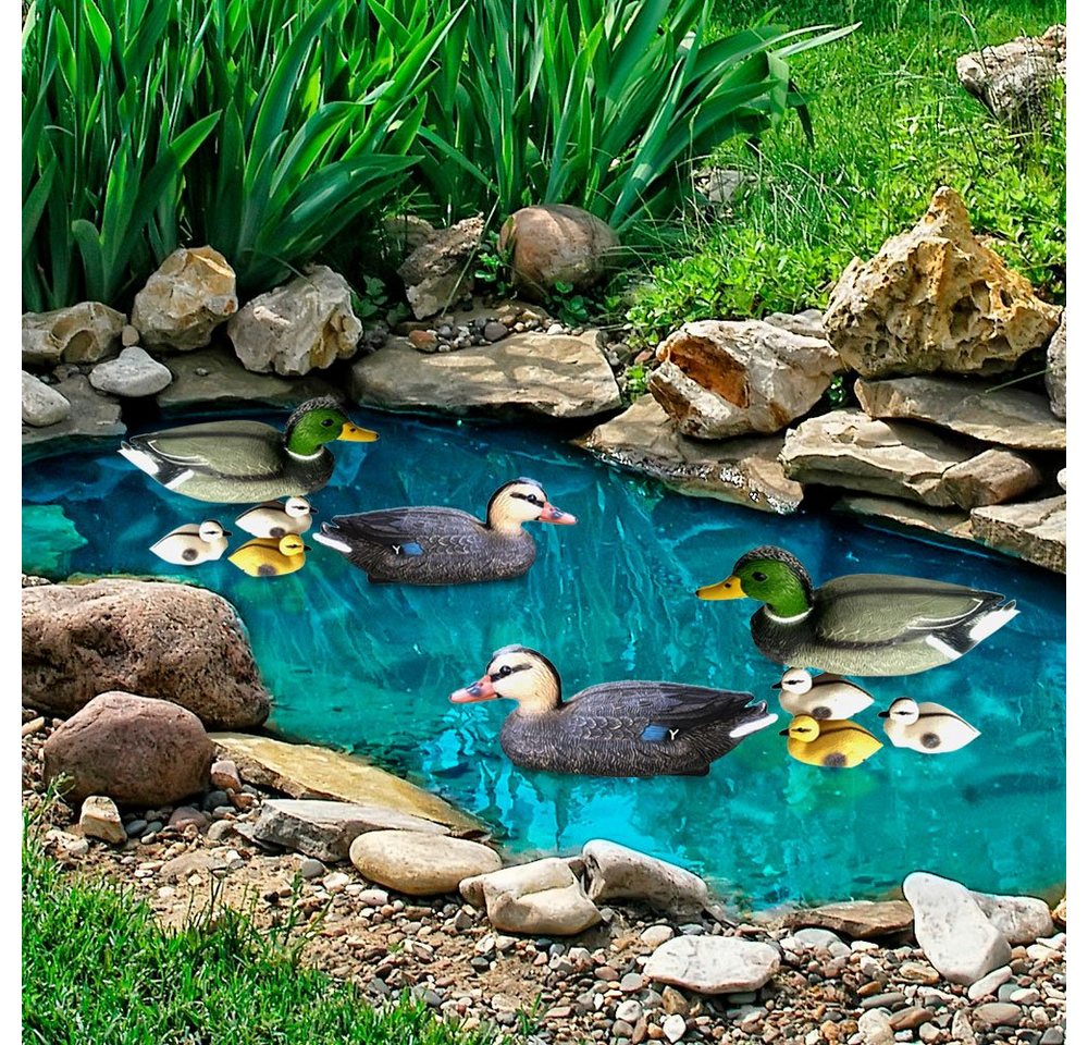 etc-shop Dekofigur, Teichenten für Gartenteich Entenfamilie Schwimmente für Teich 2x von etc-shop