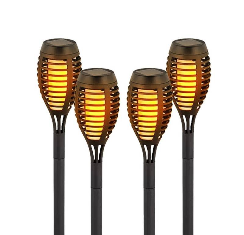 V-TAC LED Solarleuchte, LED-Leuchtmittel fest verbaut, Warmweiß, Solarleuchte Solarfackeln Außenlampe LED Feuereffekt Garten 4er Set von V-TAC