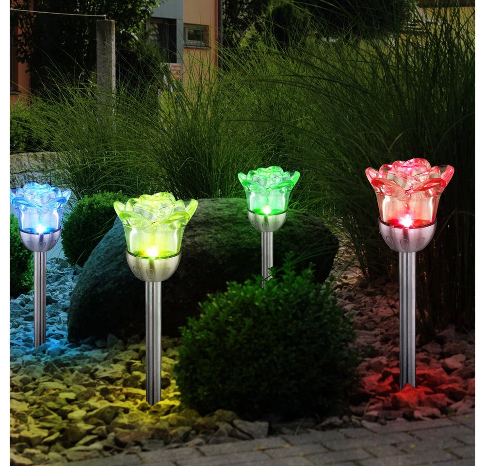 etc-shop LED Solarleuchte, LED-Leuchtmittel fest verbaut, Farbwechsel, 4er Set RGB LED Blumen Solar Rosen Leuchten Erdspieß von etc-shop