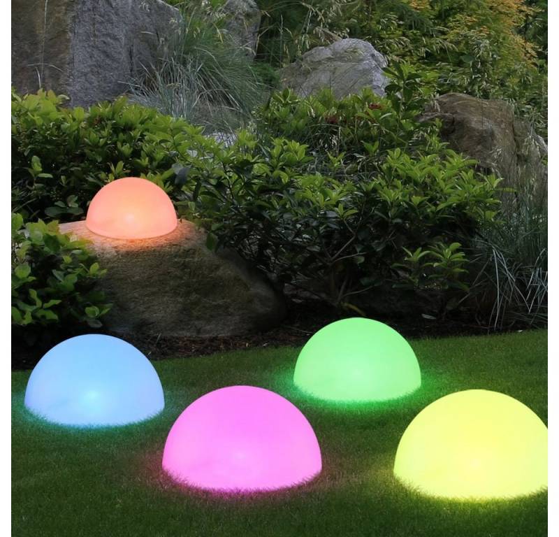 GLOBO LIGHTING LED Solarleuchte, LED-Leuchtmittel fest verbaut, Warmweiß, 5x RGB LED Solar Steck Lampen Halb Kugel Garten Weg Deko Beleuchtung von GLOBO LIGHTING