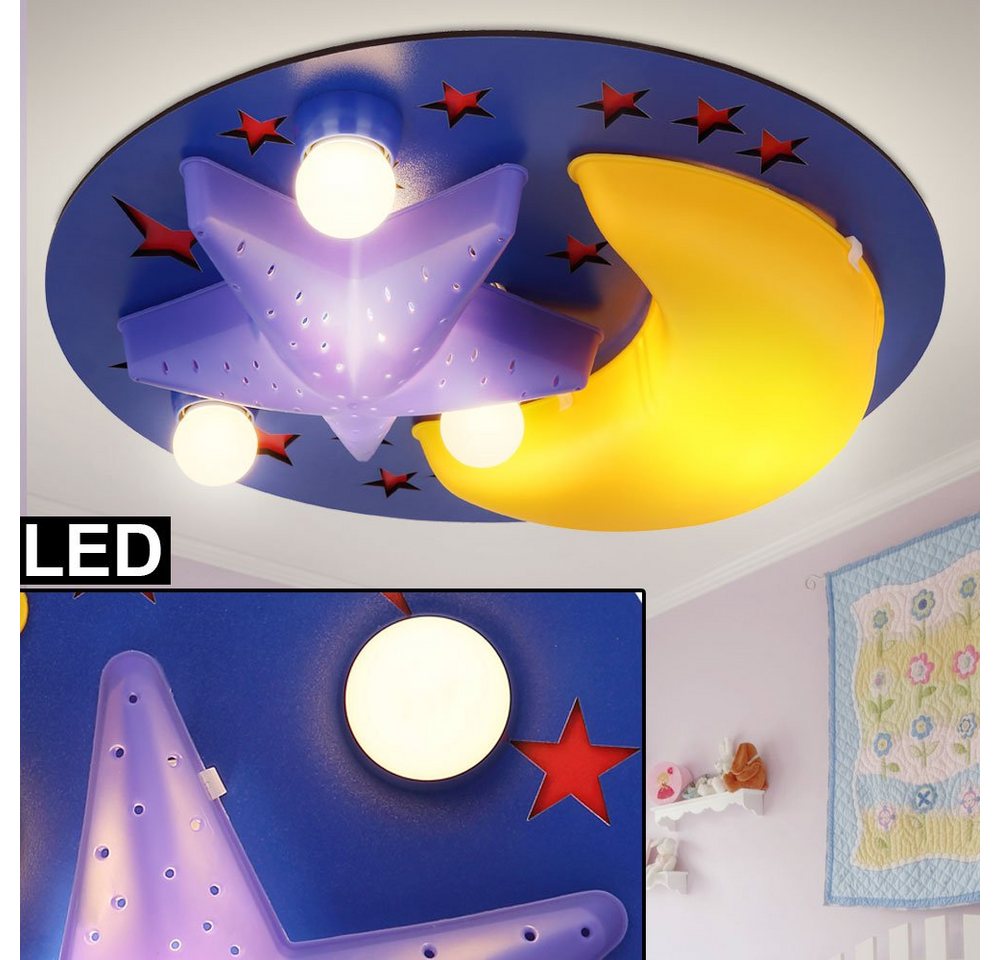 etc-shop Dekolicht, Leuchtmittel inklusive, Warmweiß, Decken Leuchte Kinder Spiel Zimmer Mond Sterne Jungen Mädchen- von etc-shop