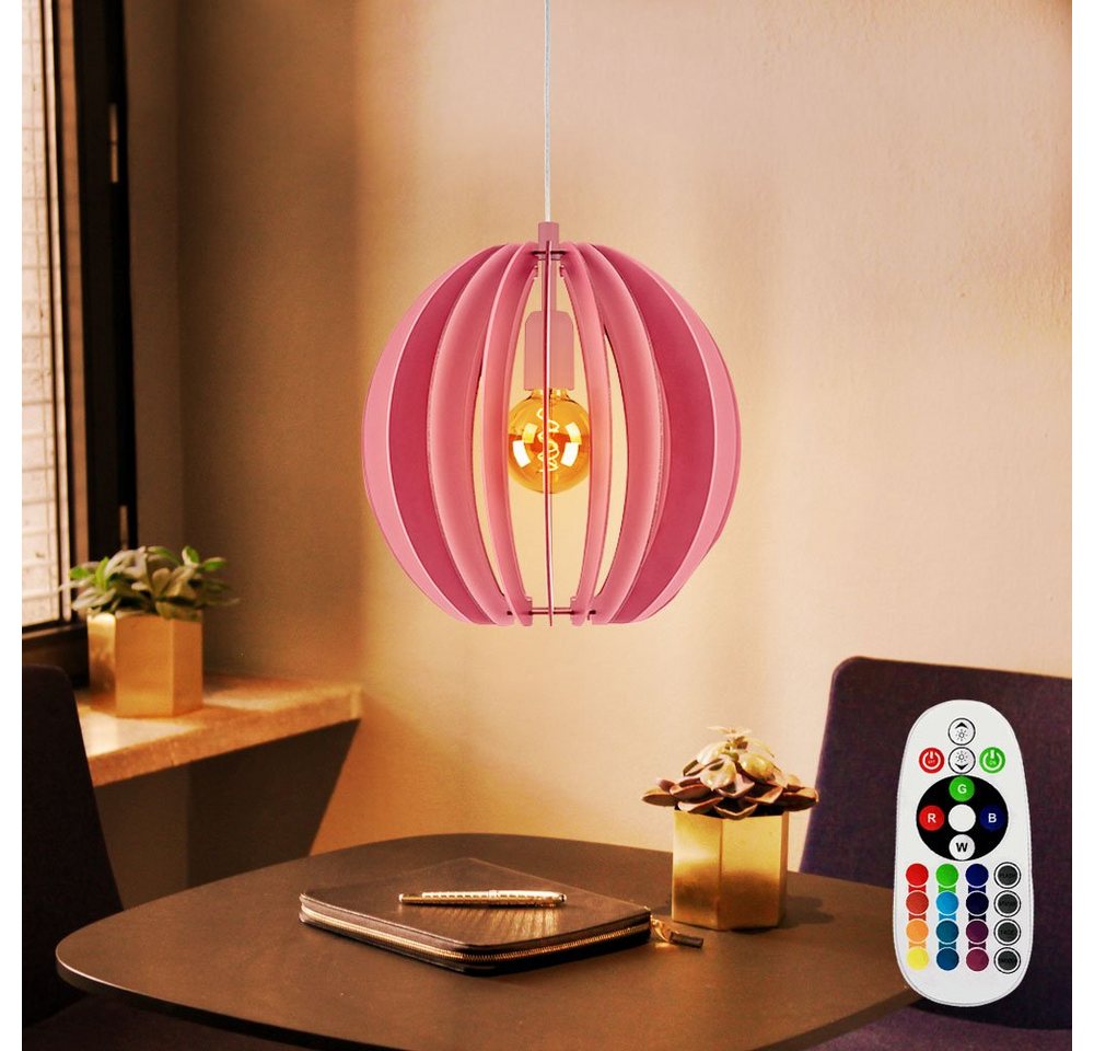 etc-shop LED Pendelleuchte, Leuchtmittel inklusive, Warmweiß, Farbwechsel, Decken Leuchte Pendel Lamellen Lampe pink Fernbedienung Dimmbar im Set von etc-shop
