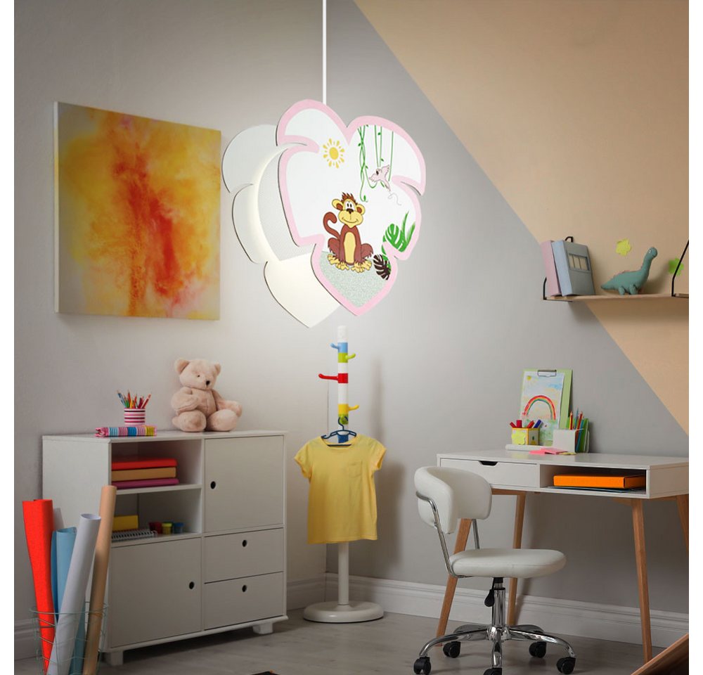 etc-shop LED Pendelleuchte, Leuchtmittel inklusive, Warmweiß, Decken Pendel Leuchte Mädchen Kinder Zimmer Affen Motiv Hänge Lampe im von etc-shop