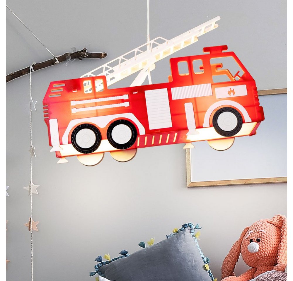 etc-shop LED Pendelleuchte, Leuchtmittel inklusive, Warmweiß, LED Feuerwehr Auto Decken Pendel Lampe Leuchte Beleuchtung Kinder- von etc-shop