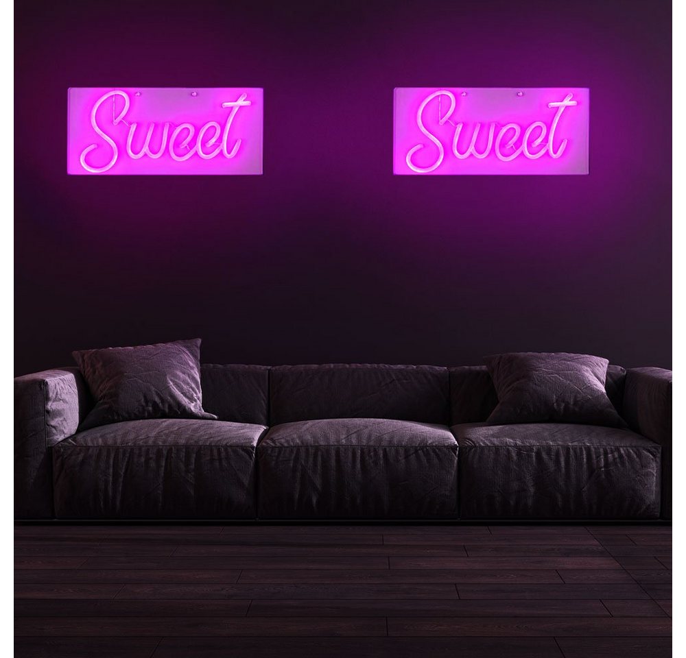 etc-shop Dekolicht, LED-Leuchtmittel fest verbaut, Neon Sign Sweet LED Schild Schrift Neonschriftzug Wand von etc-shop