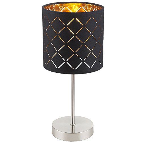etc-shop Design Tisch Lampe Schlaf Zimmer Strahler Schalter Textil Muster Beistell Leuchte Gold von etc-shop