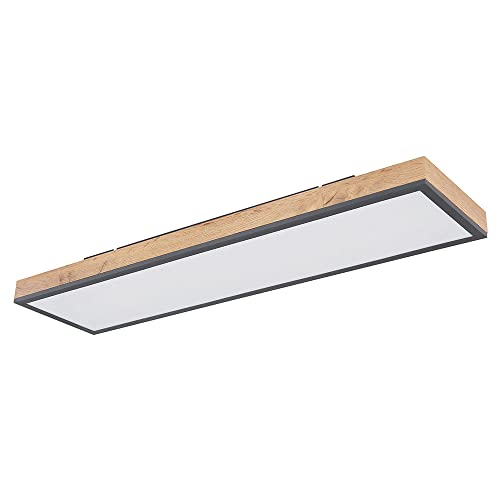 etc-shop Designleuchte Deckenleuchte Deckenlampe Wohnzimmerleuchte Küche, Holzoptik weiß opal graphit, 1x LED 24 Watt 1500 Lumen warmweiß, HxLxB 6,5x80x20 cm von etc-shop