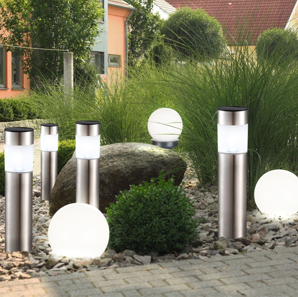etc-shop LED Gartenleuchte, LED-Leuchtmittel fest verbaut, 7er Set LED Solar Lampen Kugel Steck Strahler Garten Weg von etc-shop