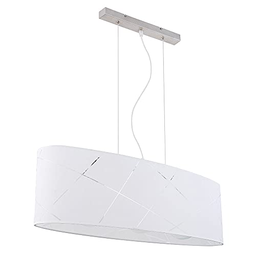 etc-shop Esszimmerlampe Hängeleuchte Pendelleuchte oval Stoff Deckenlampe E27 3 Flammig, Textilschirm mit Dekor Stanzungen, 3x E27, LxH 77x140 cm00 von etc-shop