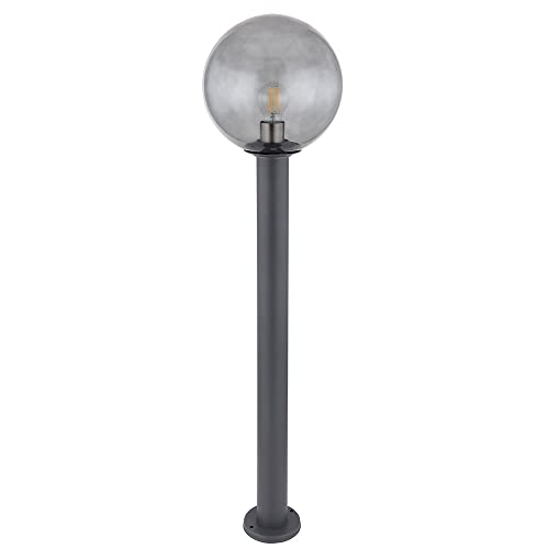 etc-shop Garten Stehlampe Außen Standleuchte Außen anthrazit Außenleuchte stehend, IP44 Wetterfest, Glaskugel rauchfarben, 1x E27 Fassung, DxH 25x100 cm von etc-shop