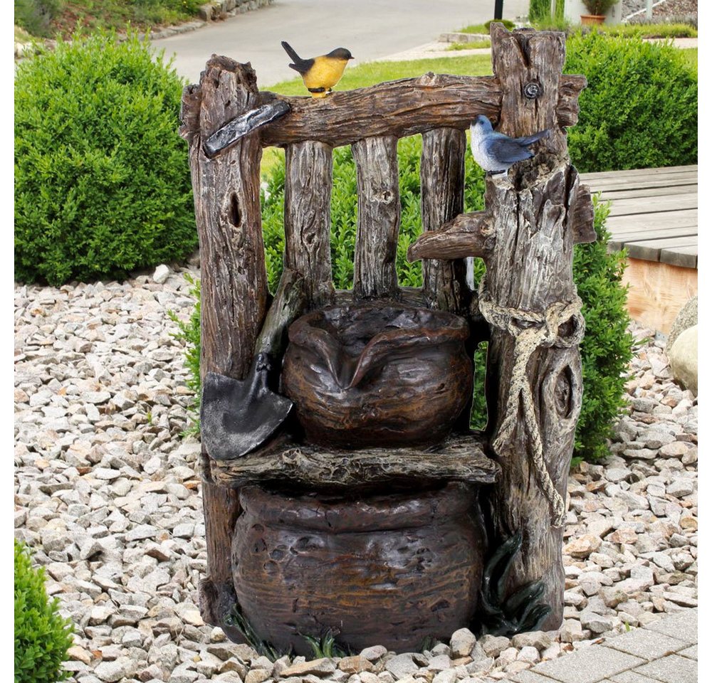 etc-shop Gartenbrunnen, Spring Zier Brunnen Holz-Optik Kaskade Hof Veranda Wasserspiel von etc-shop