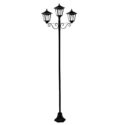 etc-shop Gartenlaterne groß für draußen Kandelaber 3 flammig Außen Solar Außenlaterne stehend Outdoor, schwarz Eisen Alu, LED warmweiß, H 194 cm von etc-shop