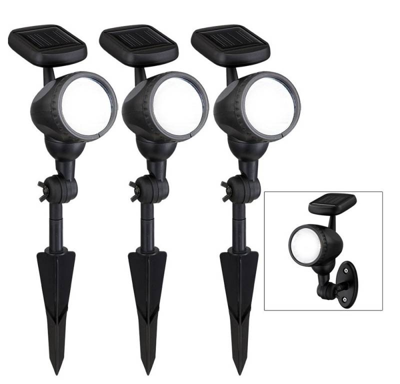 etc-shop LED Gartenstrahler, LED-Leuchtmittel fest verbaut, 3er Set LED Außen Steck Leuchten Solar Lampen beweglich Spot Strahler von etc-shop