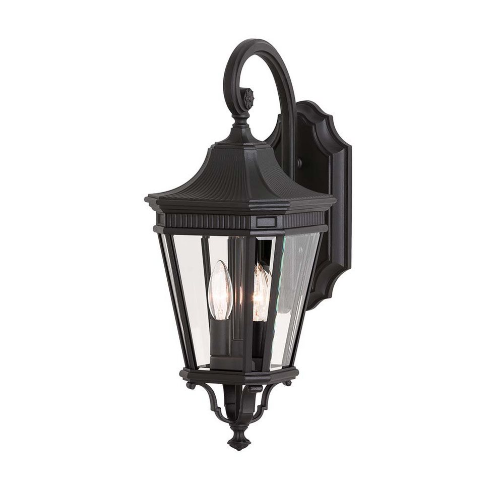 etc-shop Außen-Wandleuchte, Leuchtmittel nicht inklusive, Außenleuchte Wandlampe Laterne Antik ALU Glas Schwarz H 52,1 cm von etc-shop