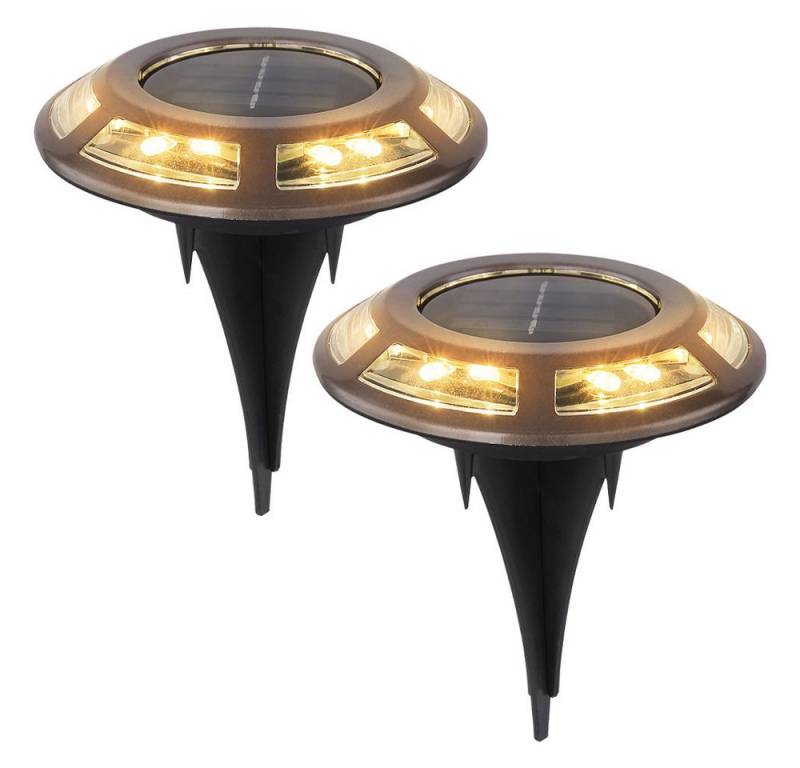 etc-shop LED Solarleuchte, LED-Leuchtmittel fest verbaut, Warmweiß, Solarleuchte Wegeleuchte Außenlampe Akku LED Kupfer D 11 cm von etc-shop