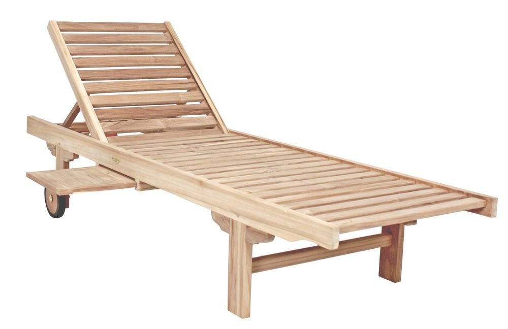 etc-shop Gartenstuhl, Sonnenliege SOLO mit Ablagebord Teak B-grade unbehandelt von etc-shop