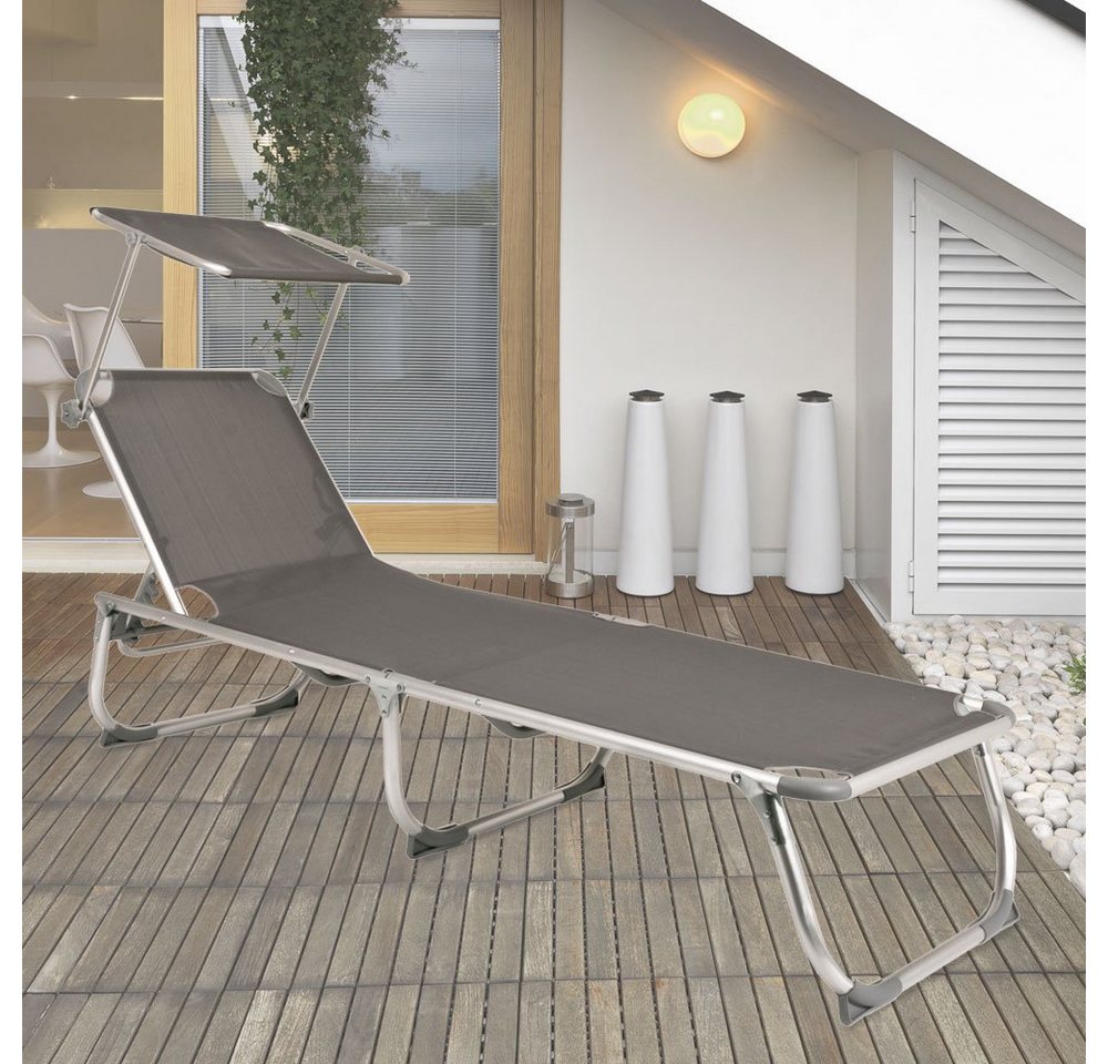 etc-shop Gartenstuhl, Sonnenliege mit Sonnendach KISO grau Dreibeinliege Alu/Stahl/Textilene von etc-shop