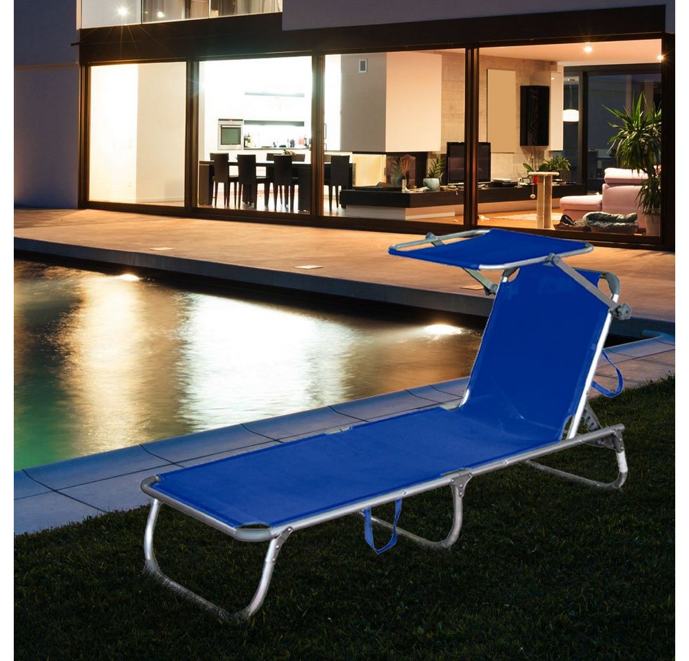 etc-shop Gartenstuhl, Sonnenliege mit Sonnendach blau Dreibeinliege Alu/Stahl verstellbar von etc-shop