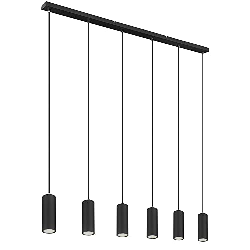 etc-shop Hängelampe Pendelleuchte schwarz 6 flammig schwarz Metall Esszimmerlampe hängend, Höhenverstellbar, schwarz Metall, 6x GU10 Fassungen, LxBxH 115x6x120 cm von etc-shop