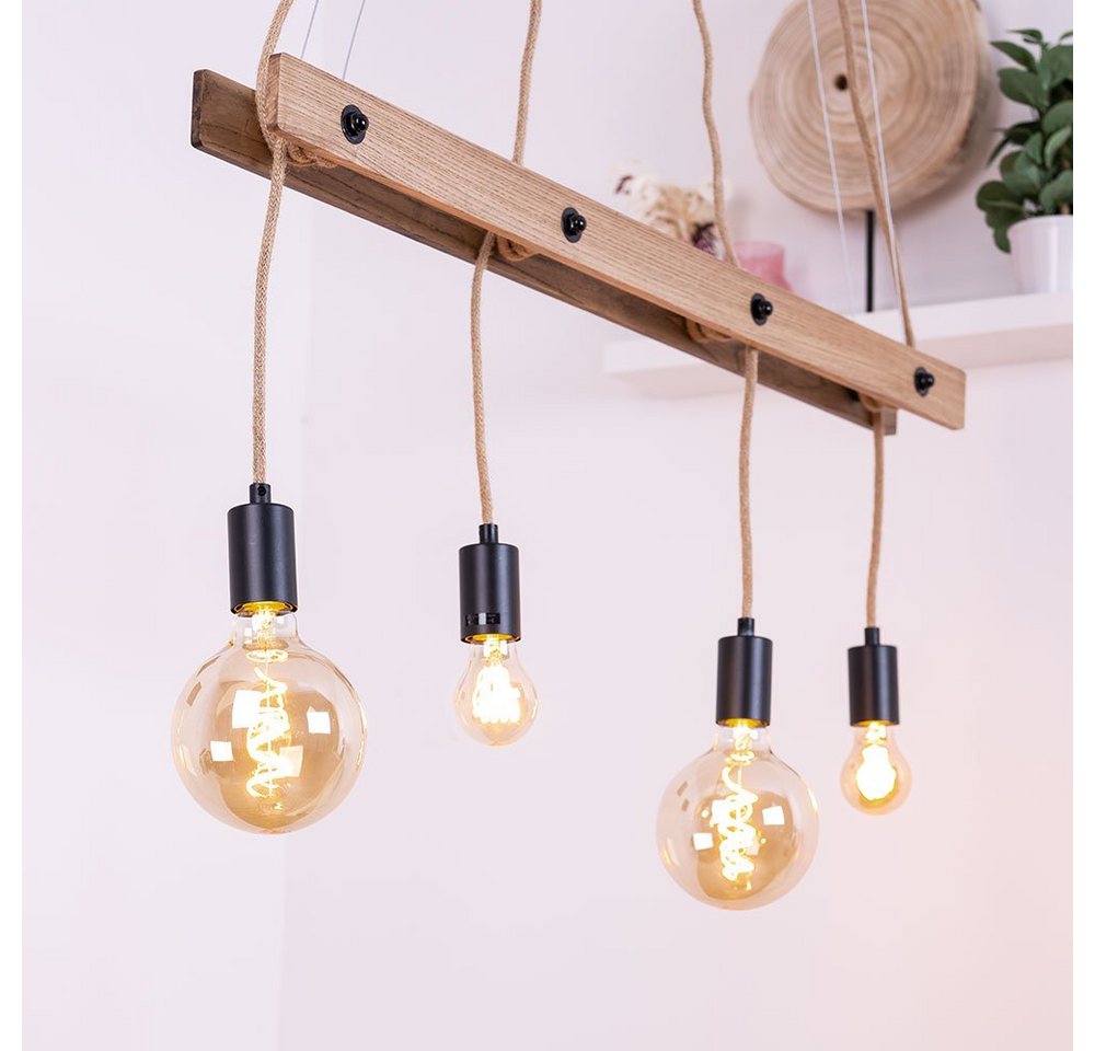 etc-shop LED Pendelleuchte, Leuchtmittel inklusive, Warmweiß, Vintage Decken Hänge Leuchte Filament Holz Pendel Lampe von etc-shop